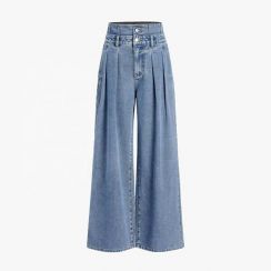 2Pcs Womens Double Waisted Wide Leg Jeans