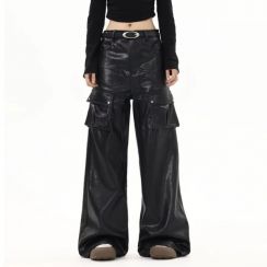 Ladies Leather Black Sexy High Waisted Work Pants