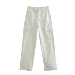 2Pcs Womens Straight Multi Pocket Trousers