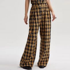 6Pcs Womens Casual Vintage Plaid Wide Leg Pants