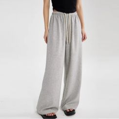 2Pcs Long Loose Fitting Ladies Wide Leg Pants With Back Pockets